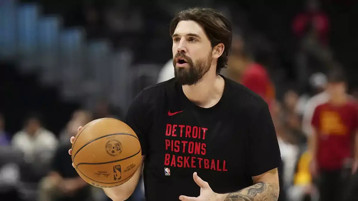 Detroit Pistons forward Joe Harris (31) before the game against the Denver Nuggets at Ball Arena.