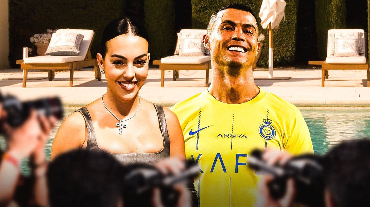 Cristiano Ronaldo and Georgina Rodriguez next to a pool