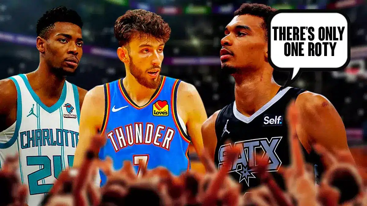 Victor Wembanyama saying "There's only one ROTY" next to Chet Holmgren and Brandon Miller