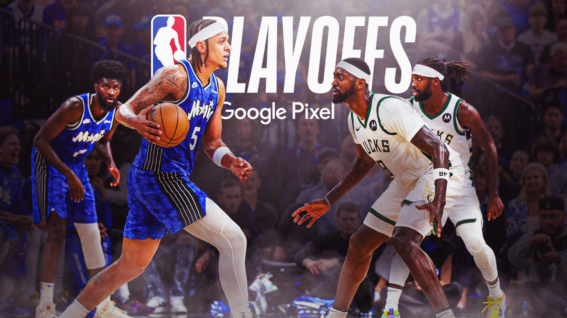 Paolo Banchero with the ball leading the Magic to the 2024 NBA playoffs