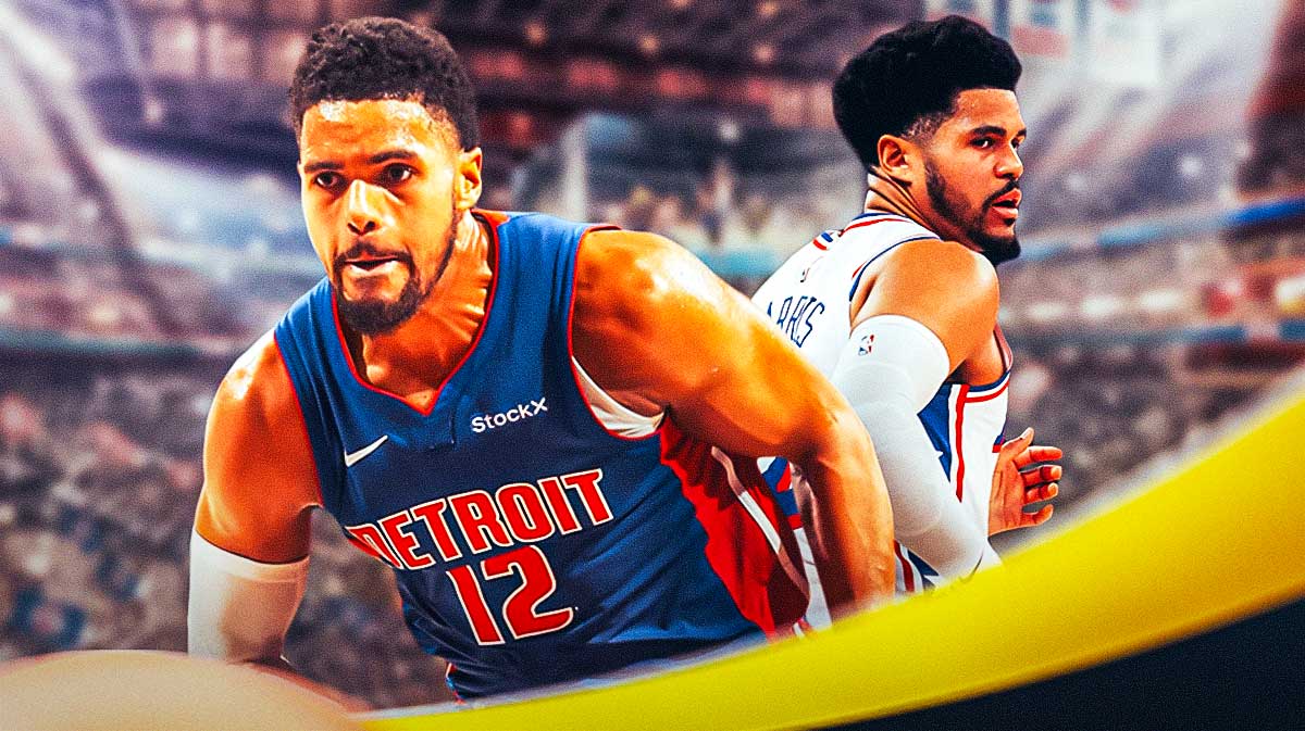 Tobias Harris in 76ers and Pistons jerseys