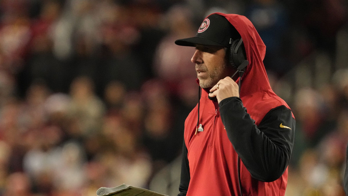 San Francisco 49ers head coach Kyle Shanahan on the sideline against the Los Angeles Rams during the fourth quarter at Levi's Stadium.