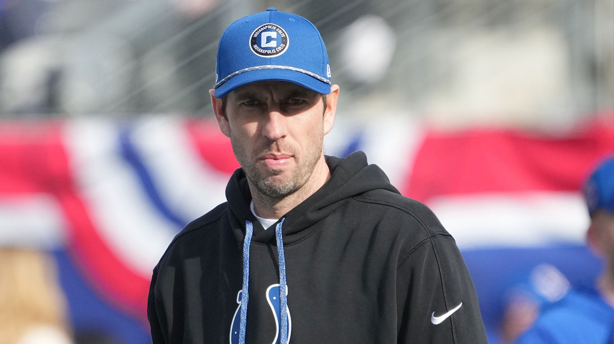 Dec 29, 2024; East Rutherford, New Jersey, USA; Indianapolis Colts head coach Shane Steichen prior to a game against the New York Giants at MetLife Stadium. Mandatory Credit: Robert Deutsch-Imagn Images