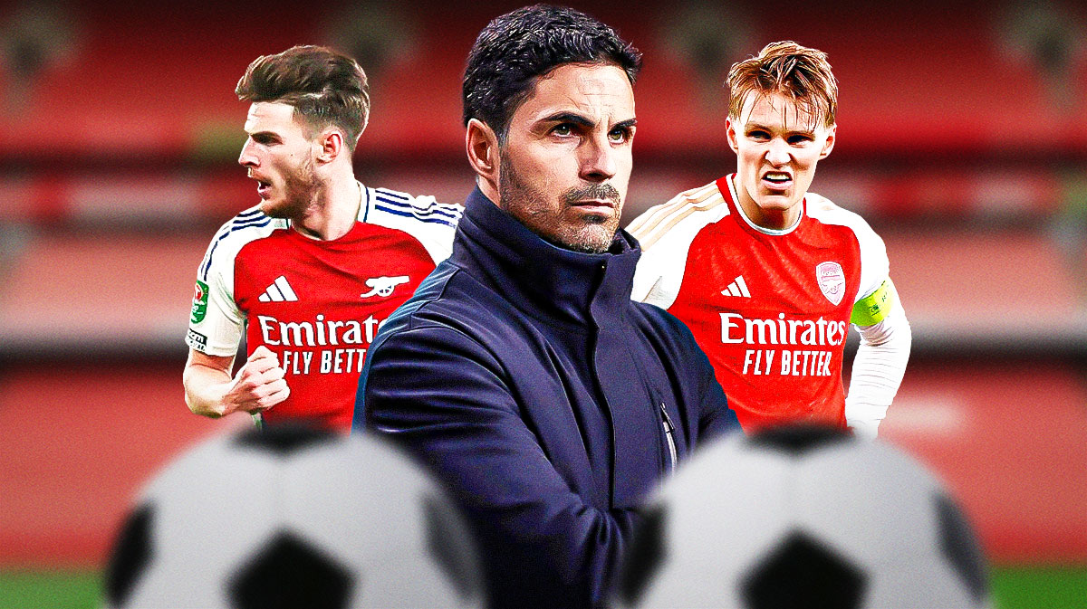 Photo: Mikel Arteta looking pissed, Arsenal stars Declan Rice, Martin Odegaard looking serious beside him