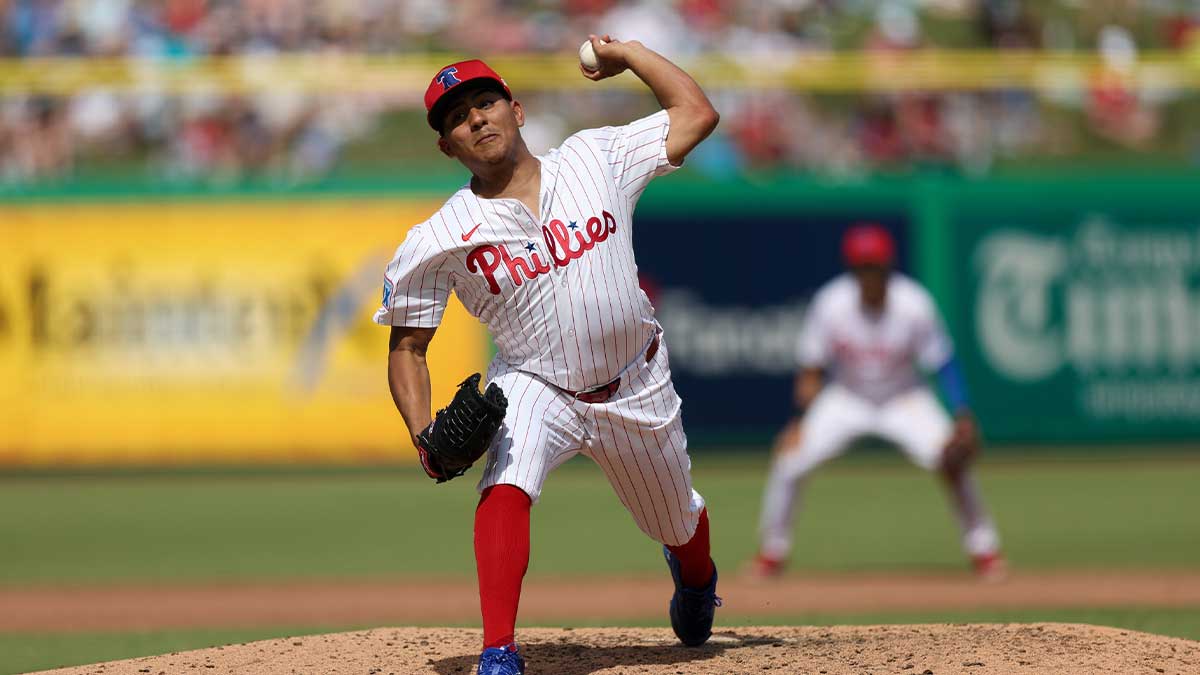 Philadelphia Phillies pitcher Ranger Suarez (55) throws a pitch against the New York Yankees in the fifth inning during spring training at BayCare Ballpark.