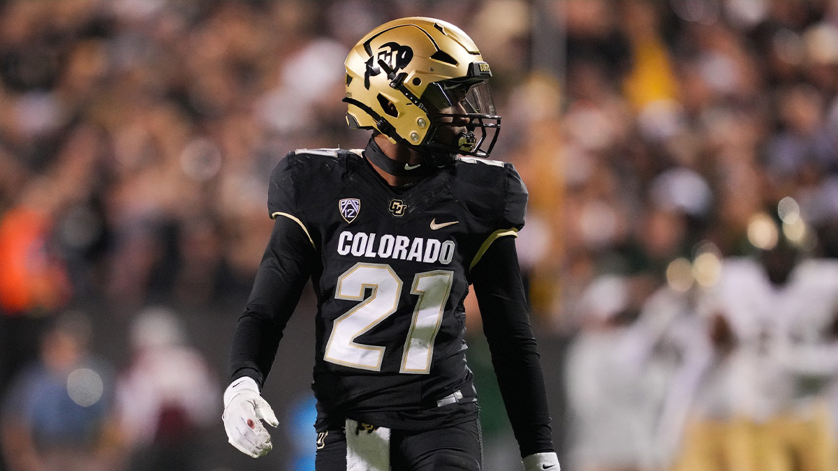 Sep 16, 2023; Boulder, Colorado, USA; Colorado Buffaloes safety Shilo Sanders (21) looks on during the fourth quarter against the Colorado State Rams at Folsom Field. Mandatory Credit: Andrew Wevers-Imagn Images
