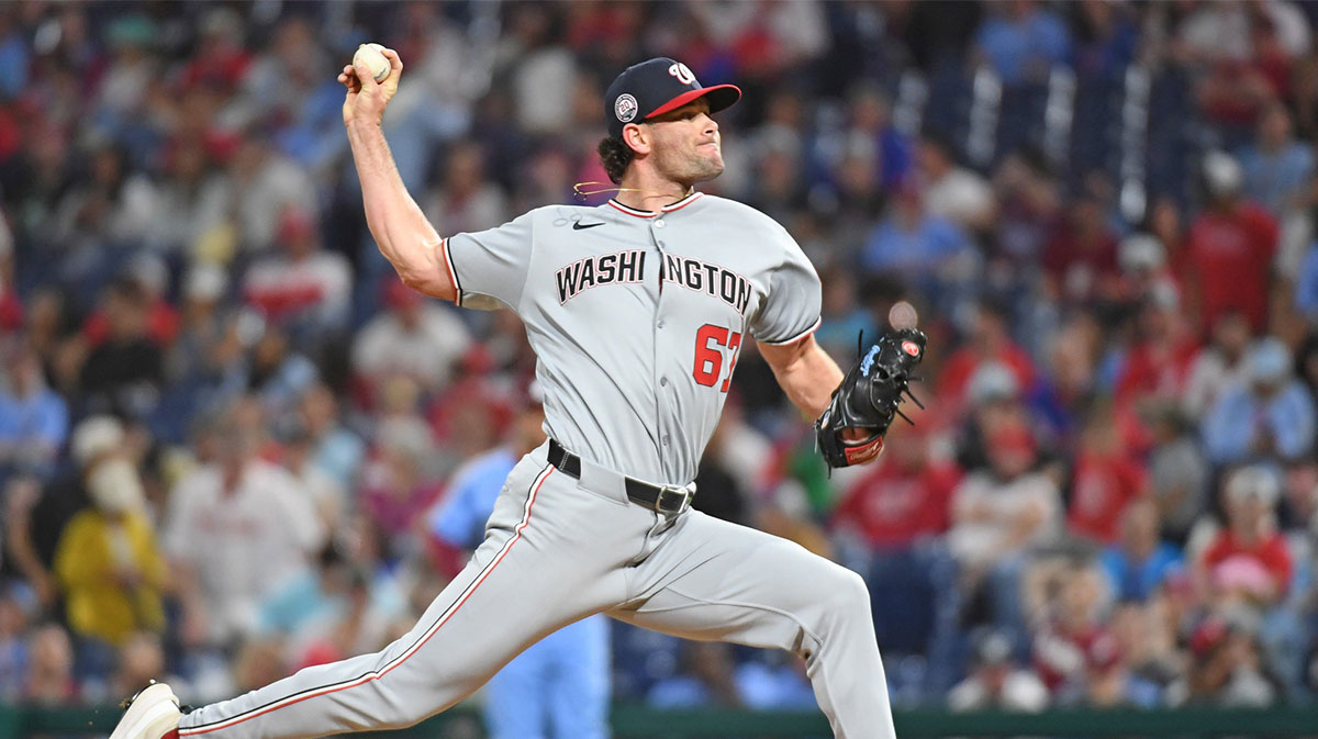 Washington Nationals pitcher Kyle Finnegan (67) throws a pitch during the ninth inning against the Philadelphia Phillies at Citizens Bank Park.