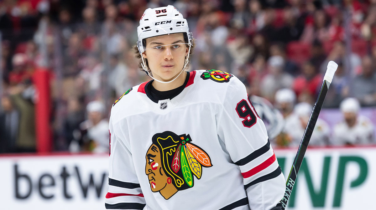 Chicago Blackhawks center Connor Bedard (98) skates in the second period against the Ottawa Senators at the Canadian Tire Centre.
