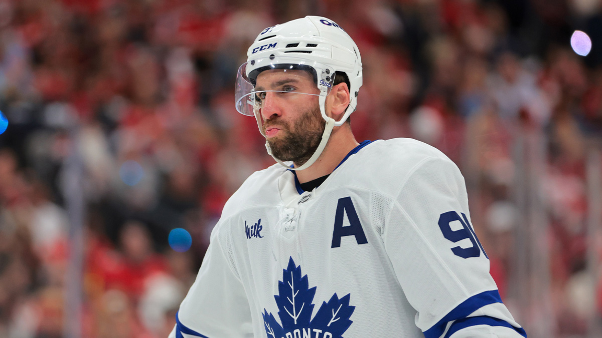 Toronto Maple Leafs center John Tavares (91) looks on against the Florida Panthers during the first period in game six of the second round of the 2025 Stanley Cup Playoffs at Amerant Bank Arena.