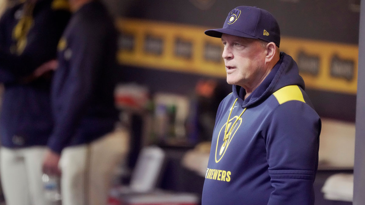 Milwaukee Brewers manager Pat Murphy is shown during the first inning of their game against the Boston Red Sox