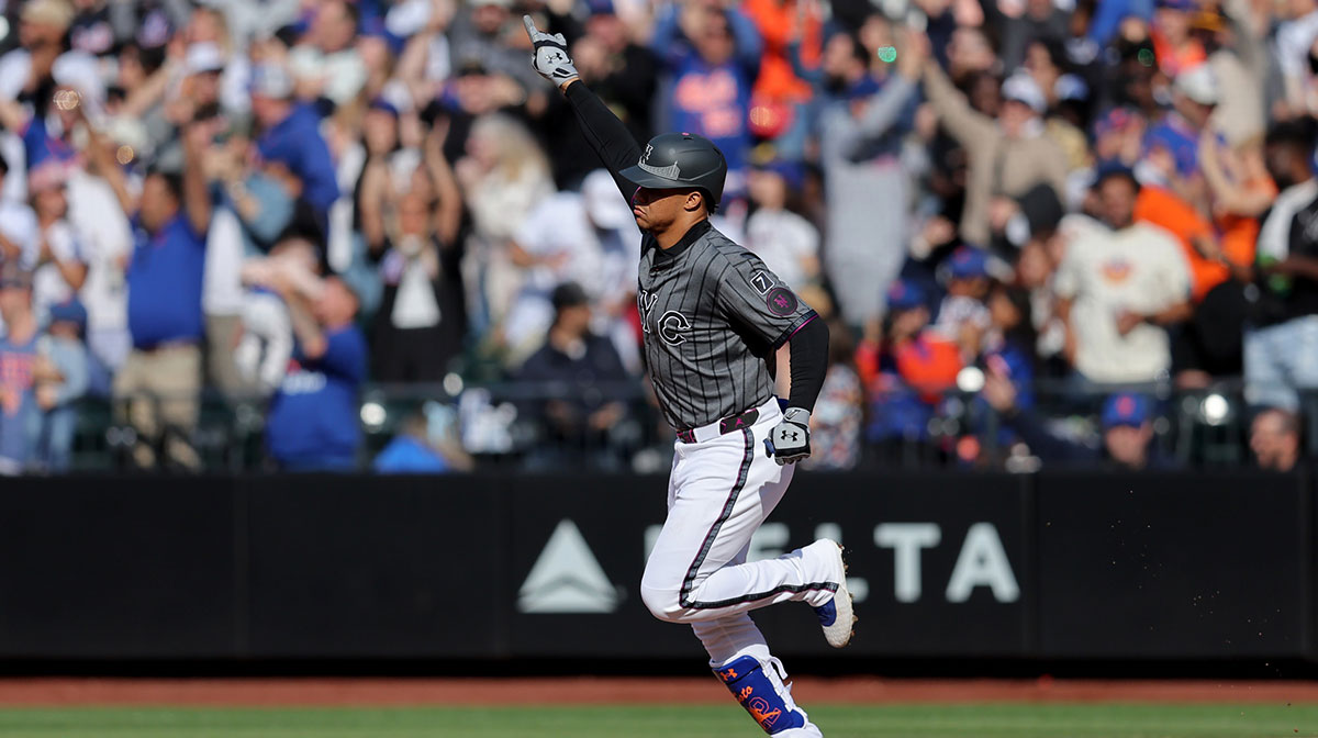 New York Mets right fielder Juan Soto (22) rounds the bases after hitting a solo home run against the Colorado Rockies during the fourth inning at Citi Field.