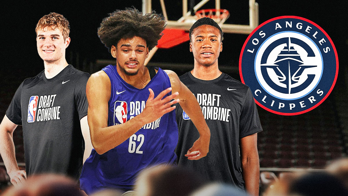 Asa Newell, Thomas Sorber, and Liam McNeeley smiling, with Clippers logo beside them