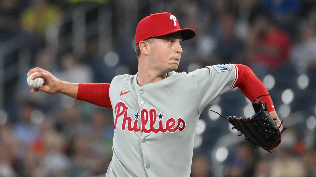 Philadelphia Phillies starting pitcher Mick Abel (40) delivers a pitch against the Toronto Blue Jays in the first inning.